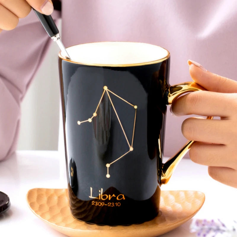 Ceramic Horoscope Mugs with Lid and Spoon