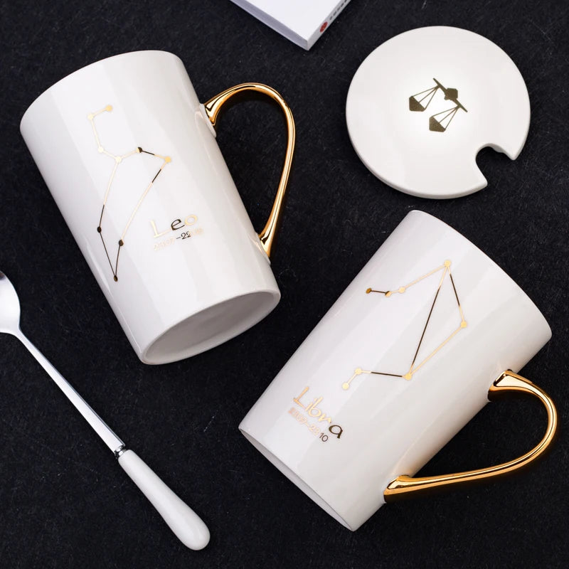 Ceramic Horoscope Mugs with Lid and Spoon
