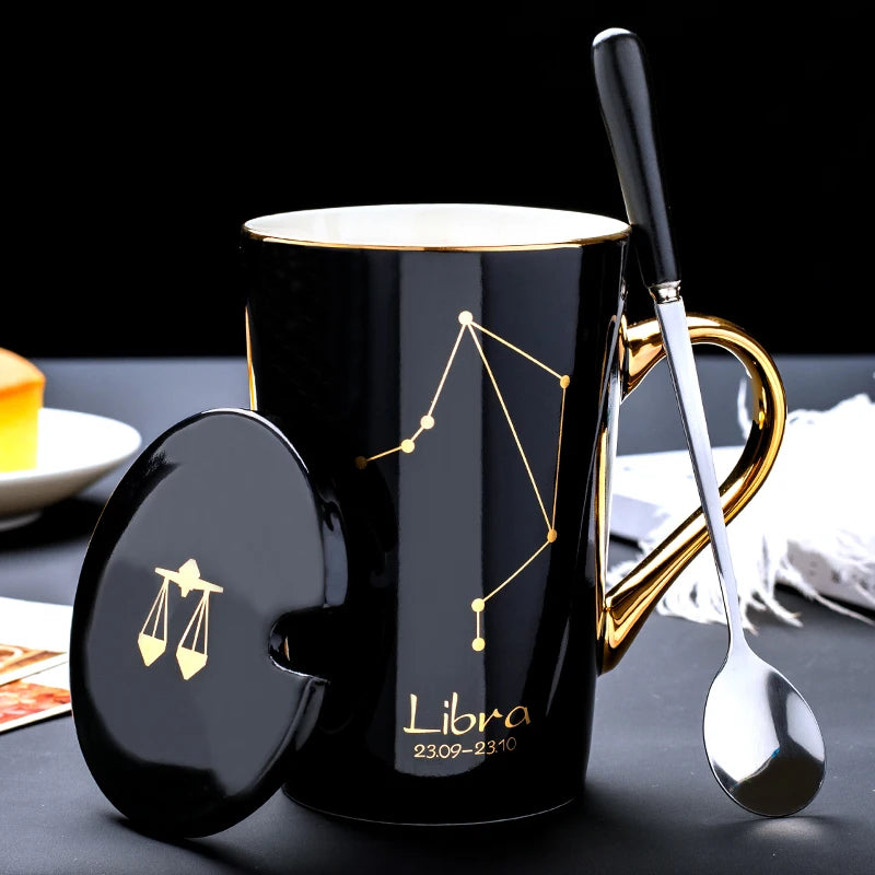 Ceramic Horoscope Mugs with Lid and Spoon