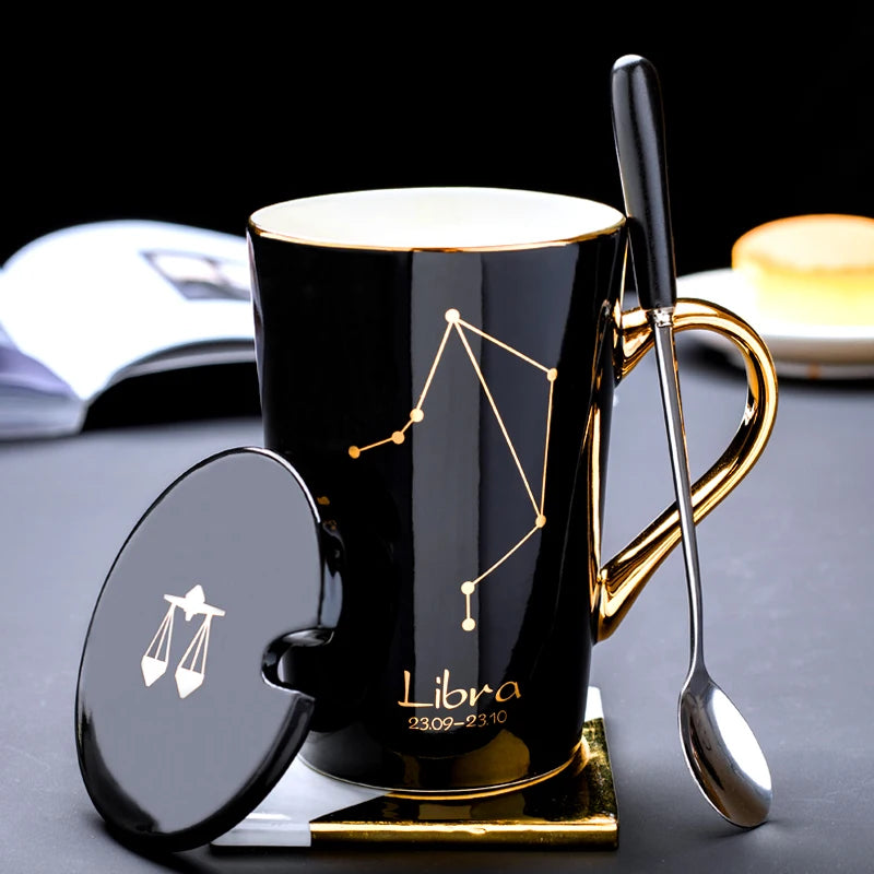 Ceramic Horoscope Mugs with Lid and Spoon