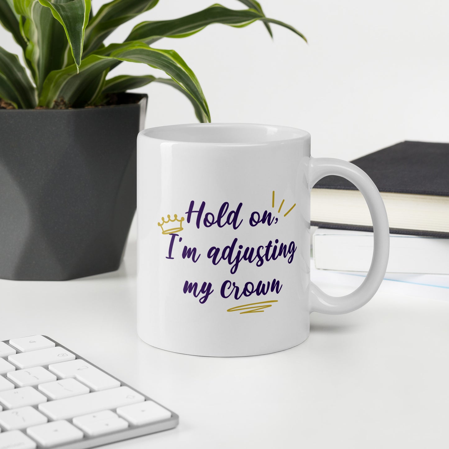 Adjust My Crown White glossy mug