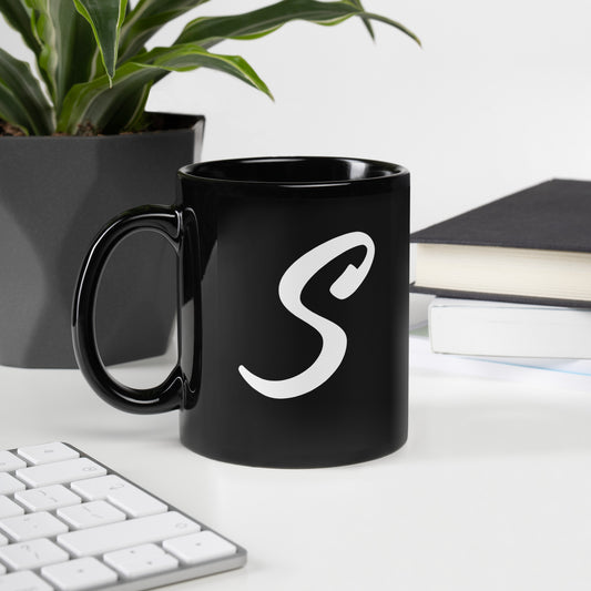 Initial S- Black Glossy Mug