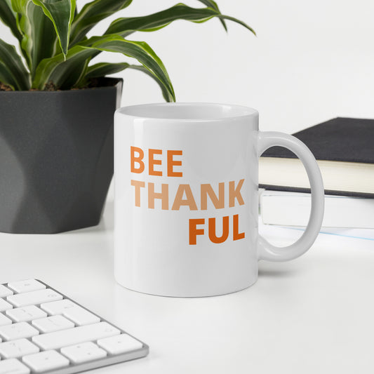 Bee Thankful-White glossy mug